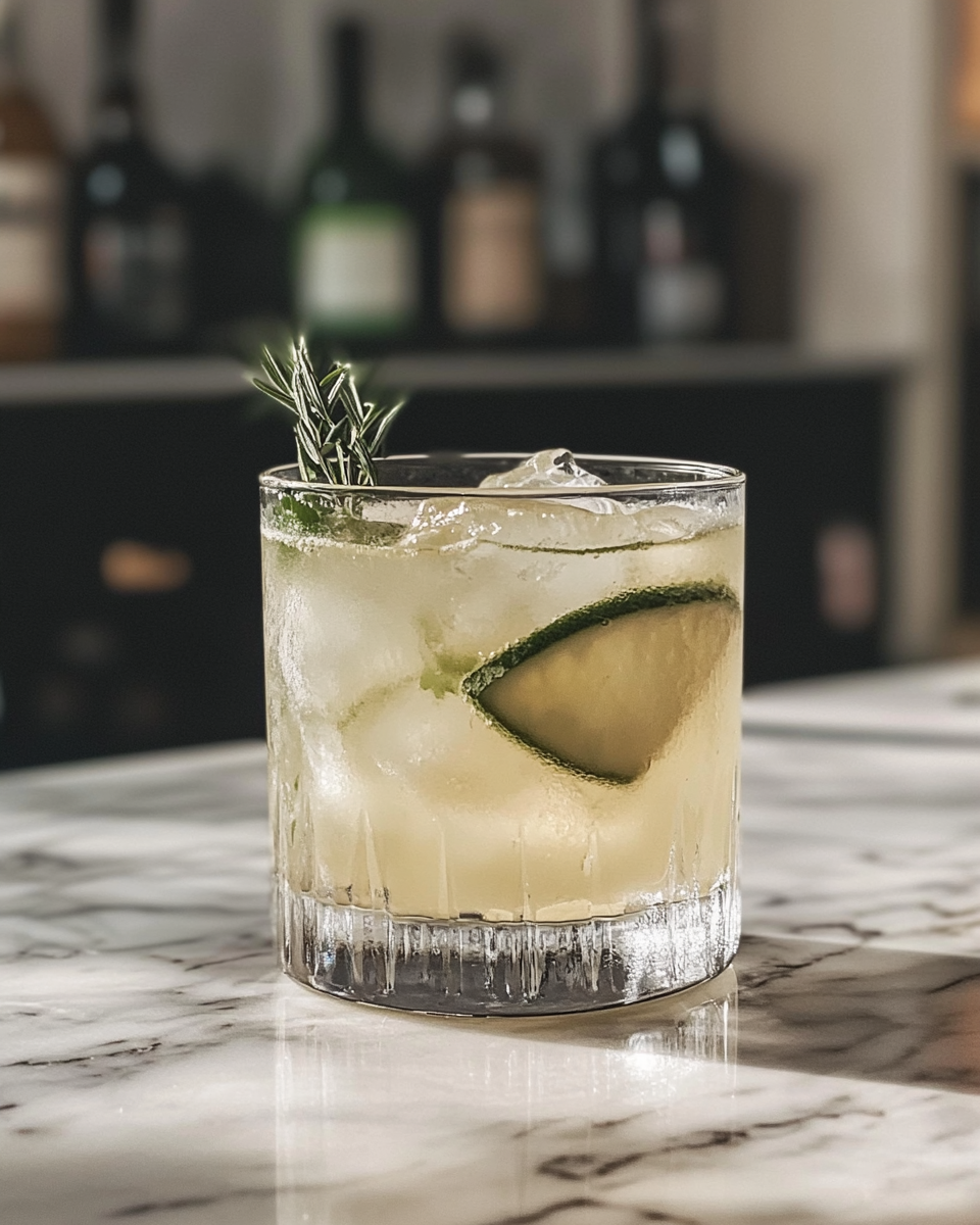 Elegant serving of an Elderflower Smash cocktail with fresh mint and lemon garnish