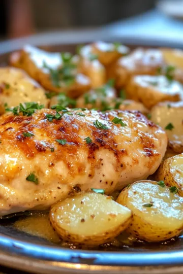 garlic parmesan chicken and potatoes onepan dinner taken with iphone 15 pro max --iw 2 --ar 4:5 --v 6.1 --raw