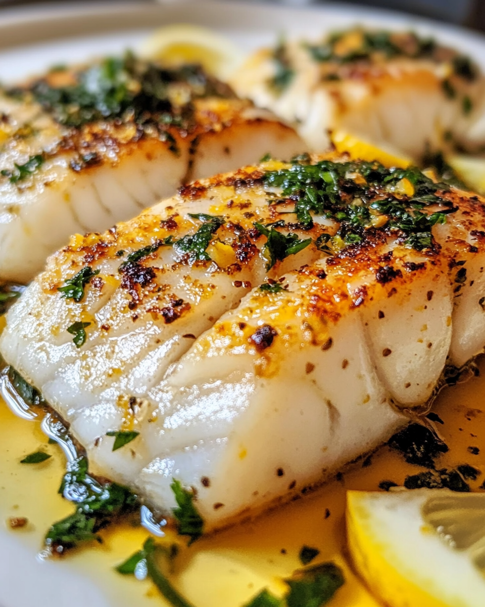 Freshly baked Mediterranean cod with lemon and garlic in a pressure cooker