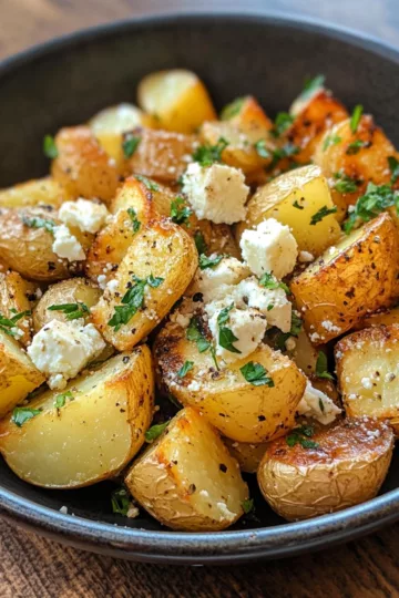 Greek Feta Roast Potatoes taken with iphone 15 pro max --iw 2 --ar 4:5 --v 6.1 --raw