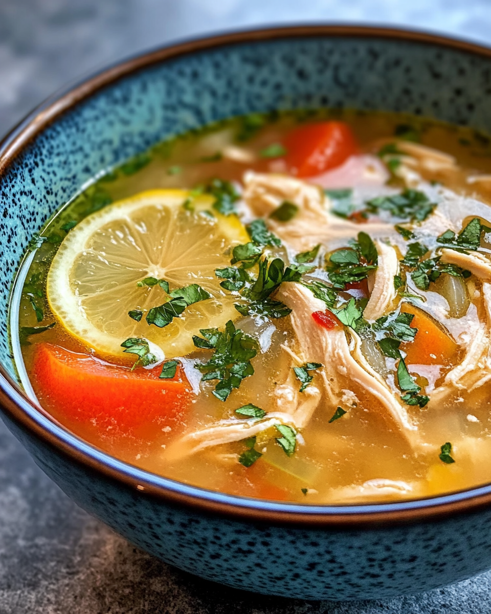 Ingredients for Greek lemon chicken soup including fresh vegetables and chicken