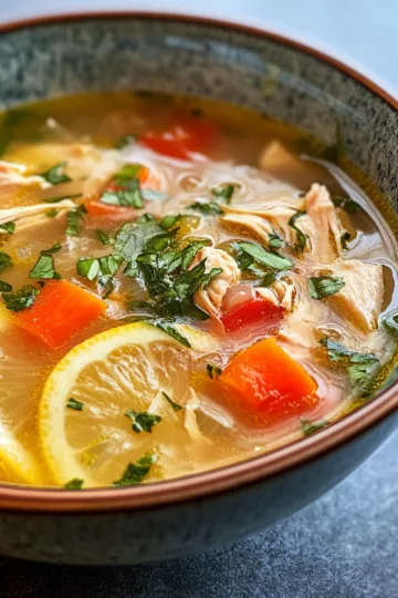 Greek Lemon Chicken Soup taken with iphone 15 pro max --iw 2 --ar 4:5 --v 6.1 --raw