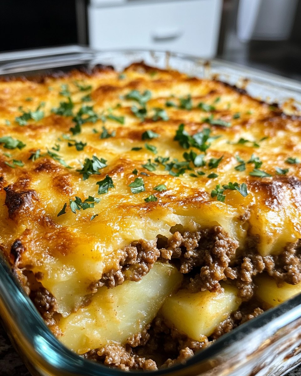 Ground beef and potatoes casserole cooking in pressure cooker