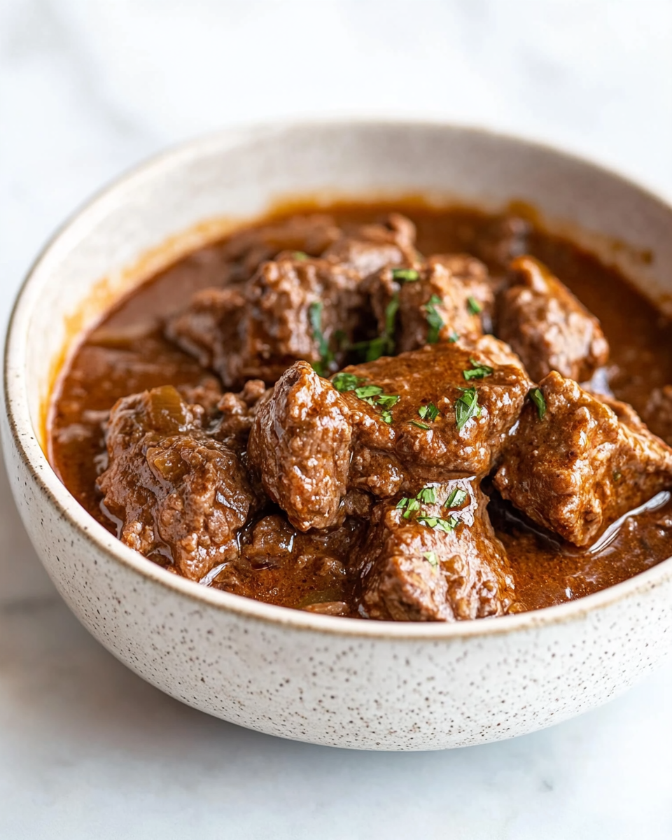 Slow cooker with ground beef and steam escaping