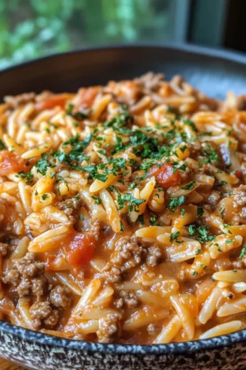 ground beef orzo with tomato cream sauce taken with iphone 15 pro max --iw 2 --ar 4:5 --v 6.1 --raw