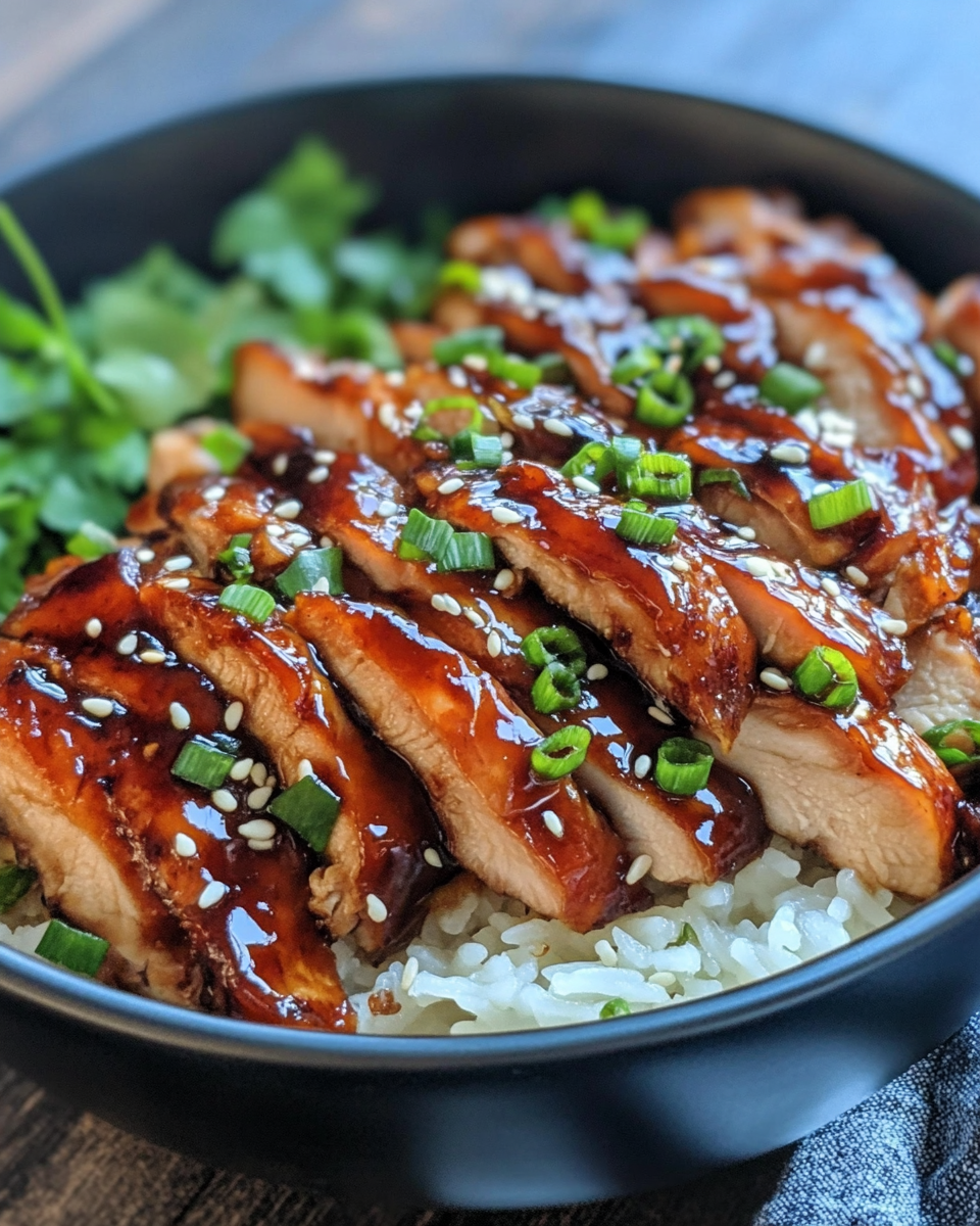 Plated char siu chicken glossy with sauce and charred edges