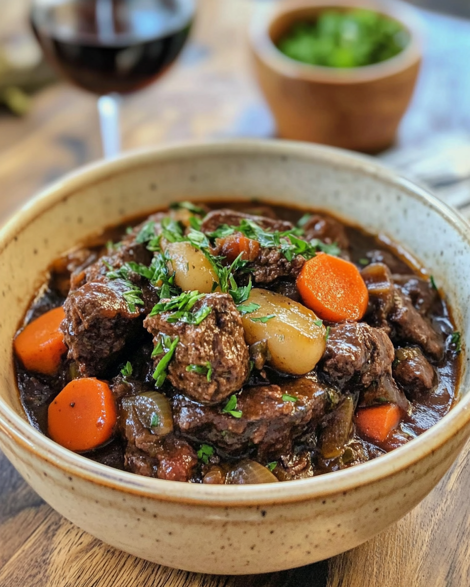 Rich beef and wine aroma simmering in pressure cooker