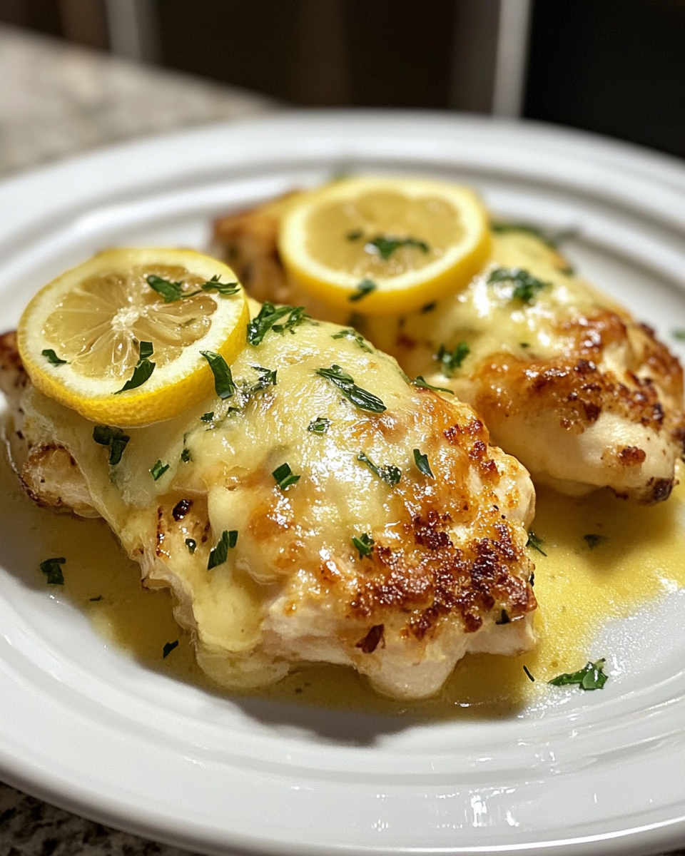 Golden brown lemon chicken with Romano cheese in pressure cooker