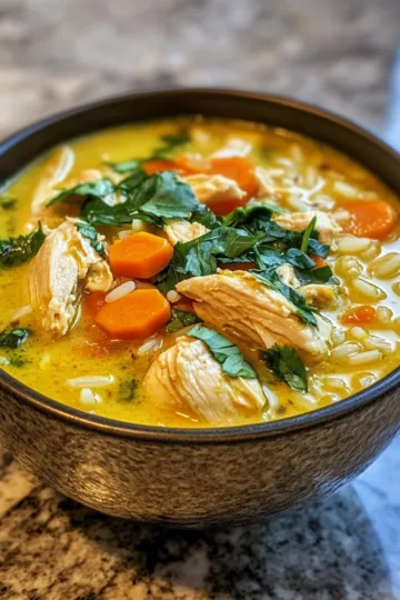 Lemon Ginger Turmeric Chicken and Rice Soup taken with iphone 15 pro max --iw 2 --ar 4:5 --v 6.1 --raw