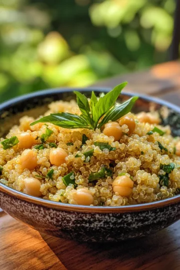 Lemon Herb Quinoa with Chickpeas taken with iphone 15 pro max --iw 2 --ar 4:5 --v 6.1 --raw