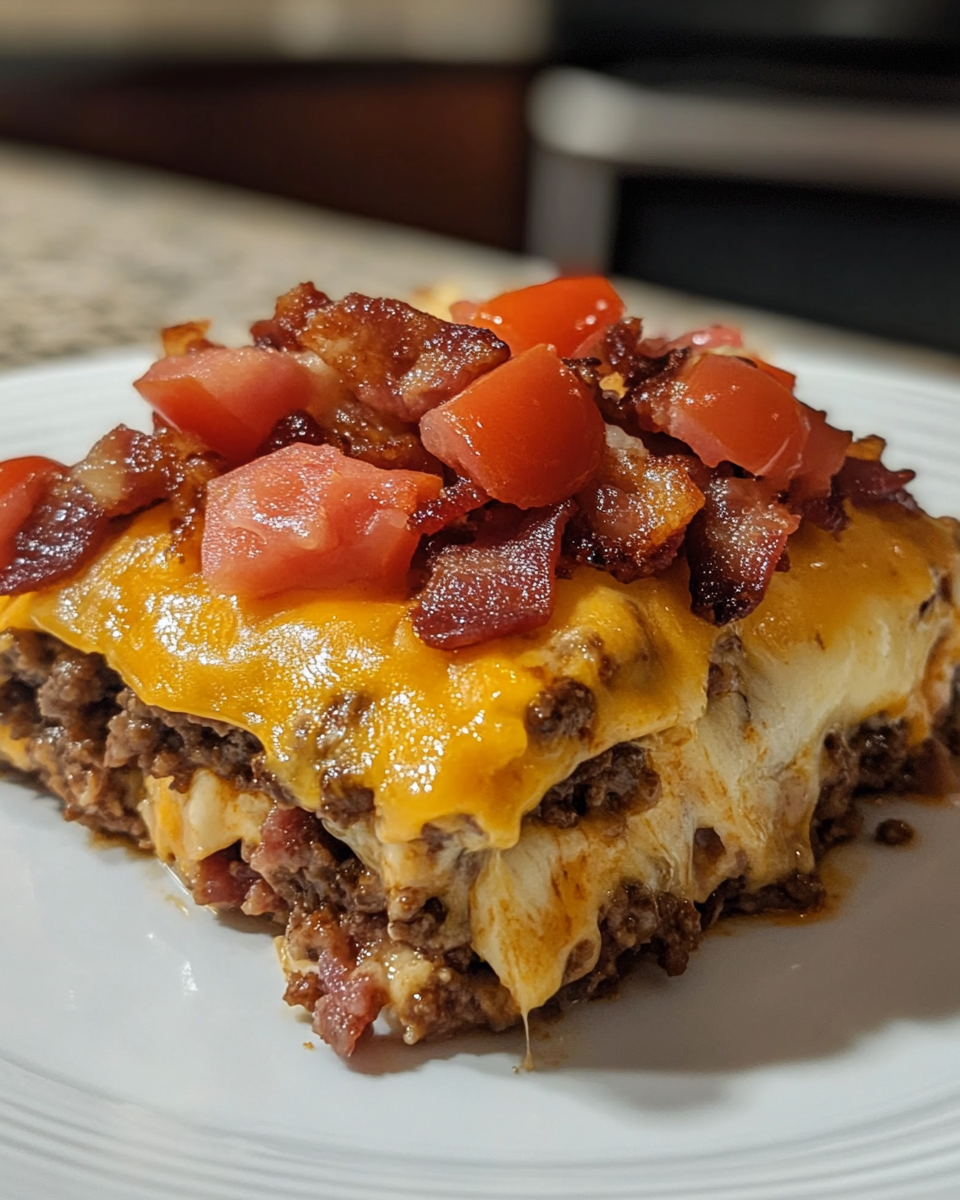 Ingredients of low carb bacon cheeseburger casserole arranged before cooking