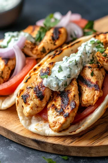 Mediterranean Chicken Gyros with Creamy Feta Tzatziki - Recipes Wonders taken with iphone 15 pro max --iw 2 --ar 4:5 --v 6.1 --raw
