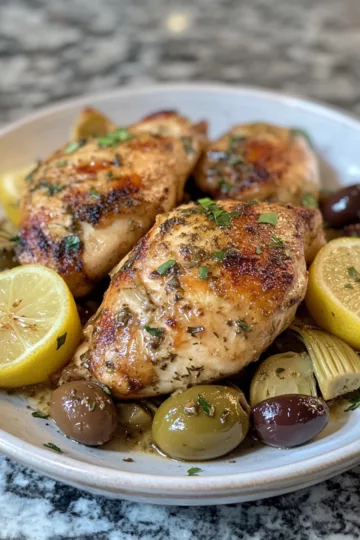 Mediterranean Lemon Chicken with Artichokes & Olives taken with iphone 15 pro max --iw 2 --ar 4:5 --v 6.1 --raw