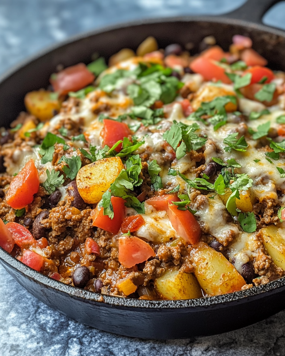 Ingredients mixed in skillet during cooking process