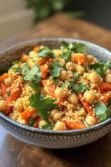 Moroccan-Spiced Chickpea and Carrot Couscous Salad taken with iphone 15 pro max --iw 2 --ar 4:5 --v 6.1 --raw