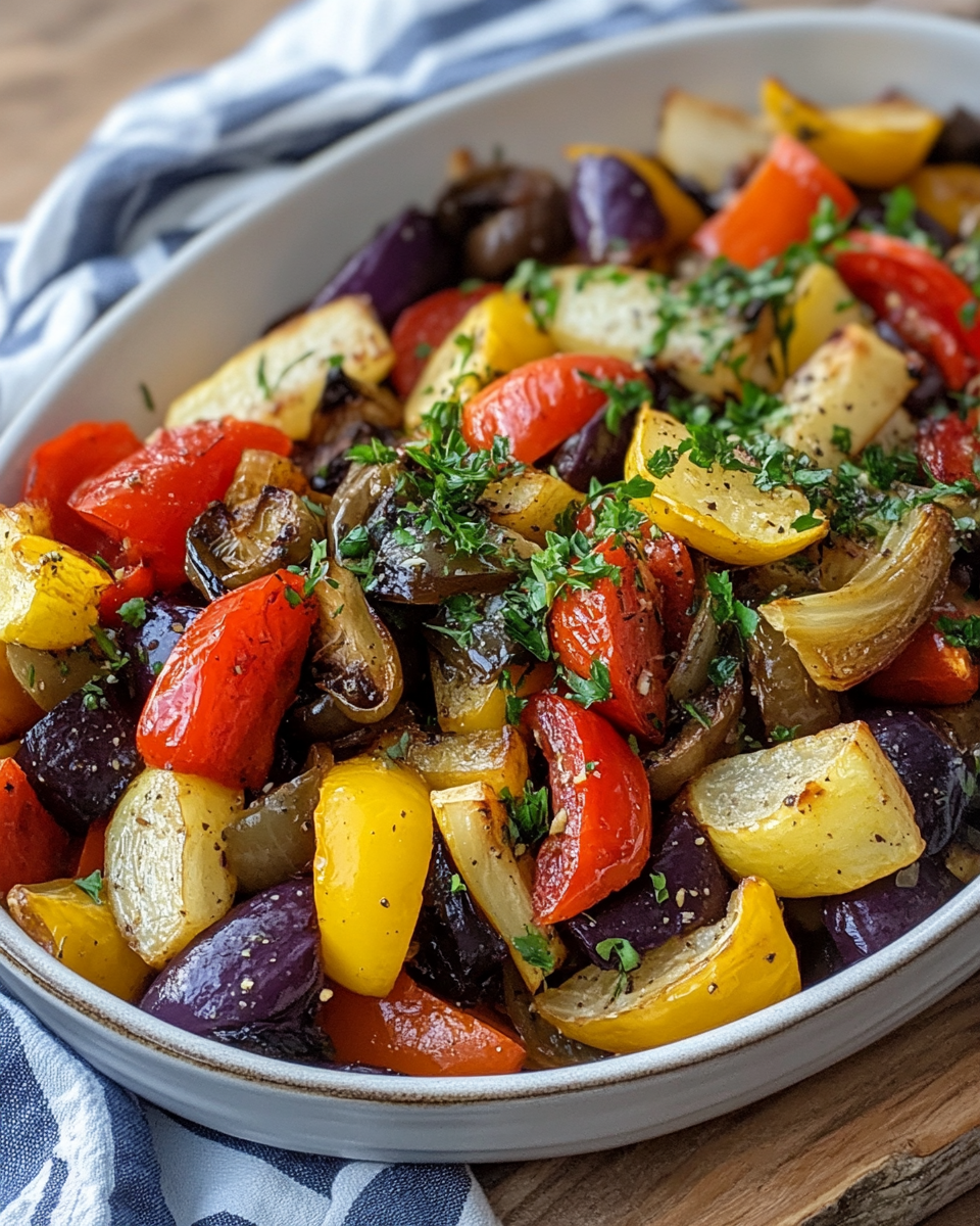 Mixed chopped vegetables ready for roasting