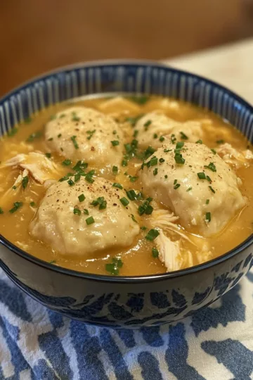 one pot chicken dumpling soup with refrigerated biscuit taken with iphone 15 pro max --iw 2 --ar 4:5 --v 6.1 --raw