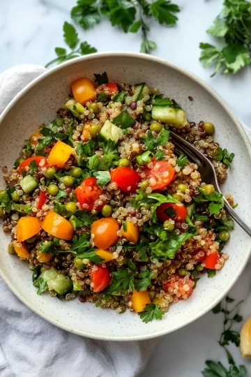 One-Pot Sweet & Spiced Quinoa Lentil Salad taken with iphone 15 pro max --iw 2 --ar 4:5 --v 6.1 --raw
