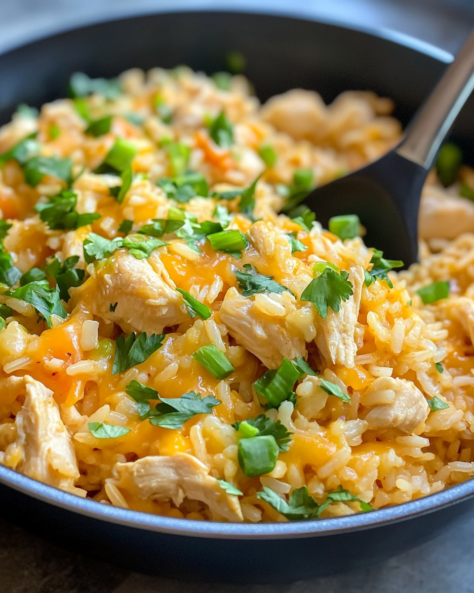 Ingredients for Southwest Skillet Chicken and Rice including chicken, vegetables, spices, and rice