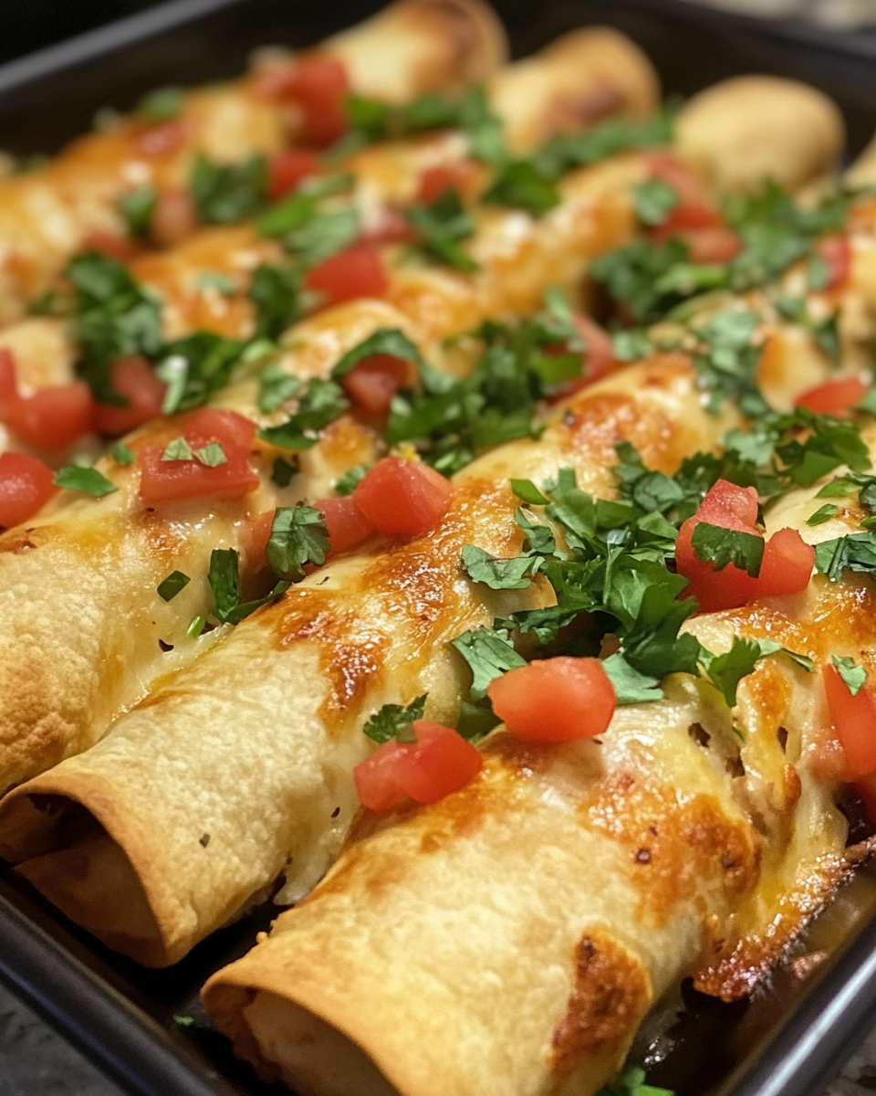Crispy and melty baked chicken taquitos served
