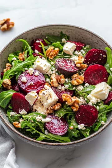 Roasted Beet & Arugula Salad with Feta and Walnuts Recipe - Fitness Food Chef taken with iphone 15 pro max --iw 2 --ar 4:5 --v 6.1 --raw
