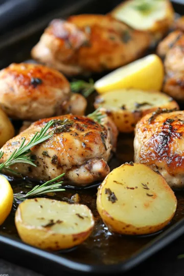 Sheet Pan Lemon Balsamic Chicken and Potatoes | Chicken Recipes taken with iphone 15 pro max --iw 2 --ar 4:5 --v 6.1 --raw