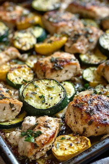 Sheet Pan Mediterranean Chicken & Zucchini taken with iphone 15 pro max --iw 2 --ar 4:5 --v 6.1 --raw