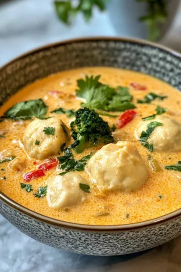 Simple Coconut Curry Soup With Dumplings taken with iphone 15 pro max --iw 2 --ar 4:5 --v 6.1 --raw