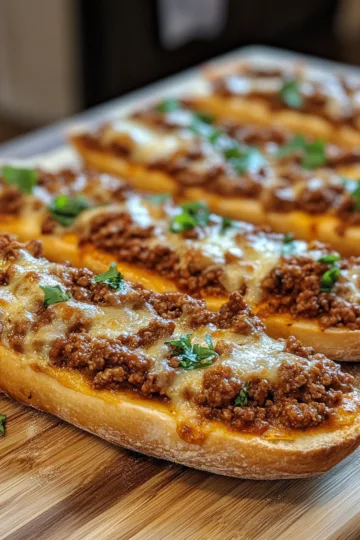 sloppy joe french bread pizza slices taken with iphone 15 pro max --iw 2 --ar 4:5 --v 6.1 --raw