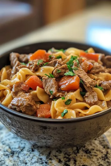 slow cooker beef and noodles taken with iphone 15 pro max --iw 2 --ar 4:5 --v 6.1 --raw