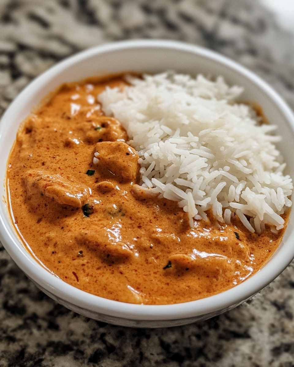 Served plate of buttery chicken thighs with fluffy rice and melted cheese