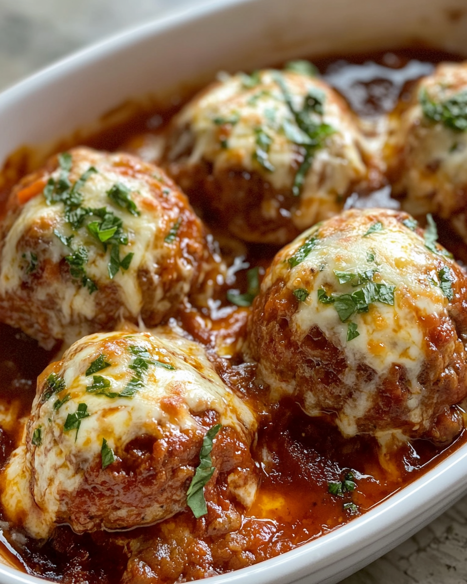 Ingredients including ground beef, breadcrumbs, Parmesan, garlic, and mozzarella cheese cubes