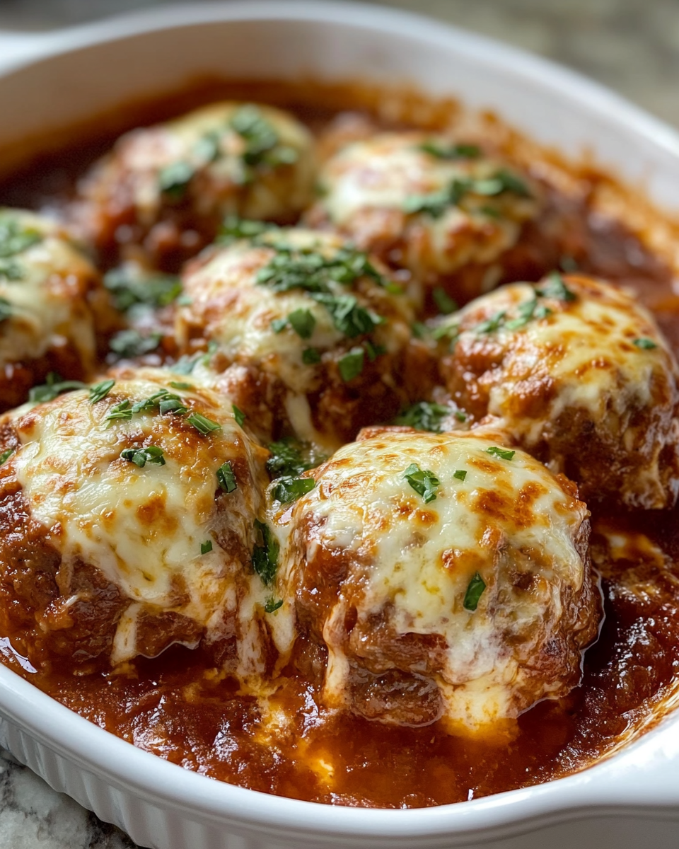 Finished stuffed meatballs in marinara sauce ready to serve