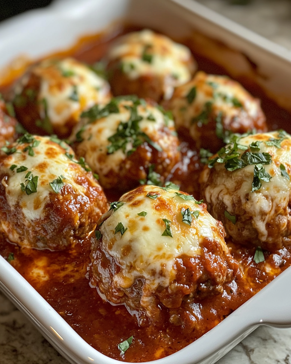 Close-up of stuffed meatballs with mozzarella cheese melting inside pressure cooker