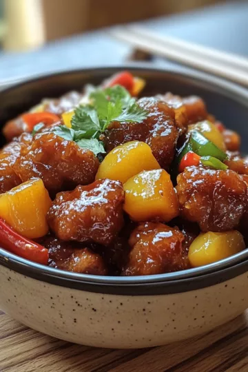 sweet and sour pork taken with iphone 15 pro max --iw 2 --ar 4:5 --v 6.1 --raw