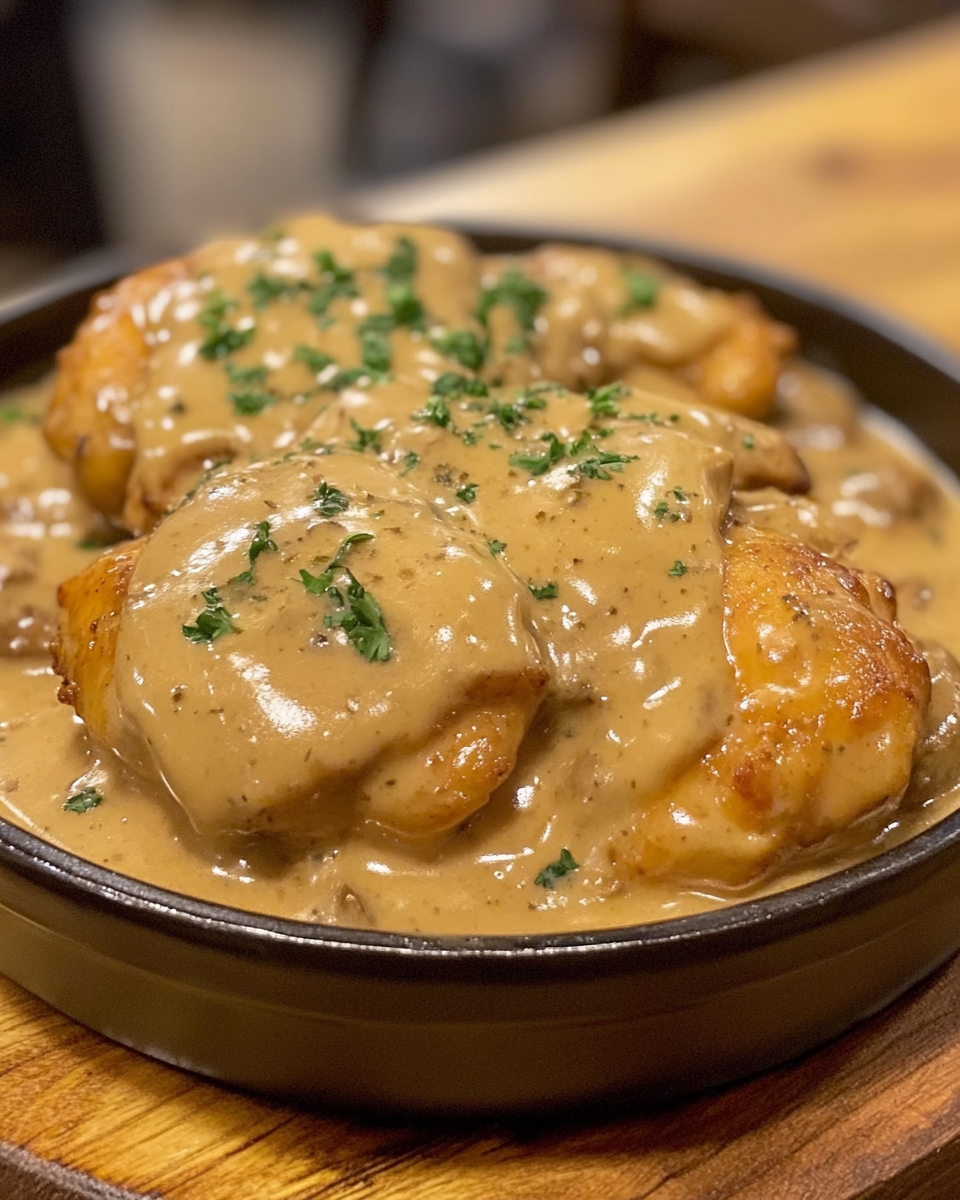 Steaming pressure cooker producing juicy Texan smothered chicken