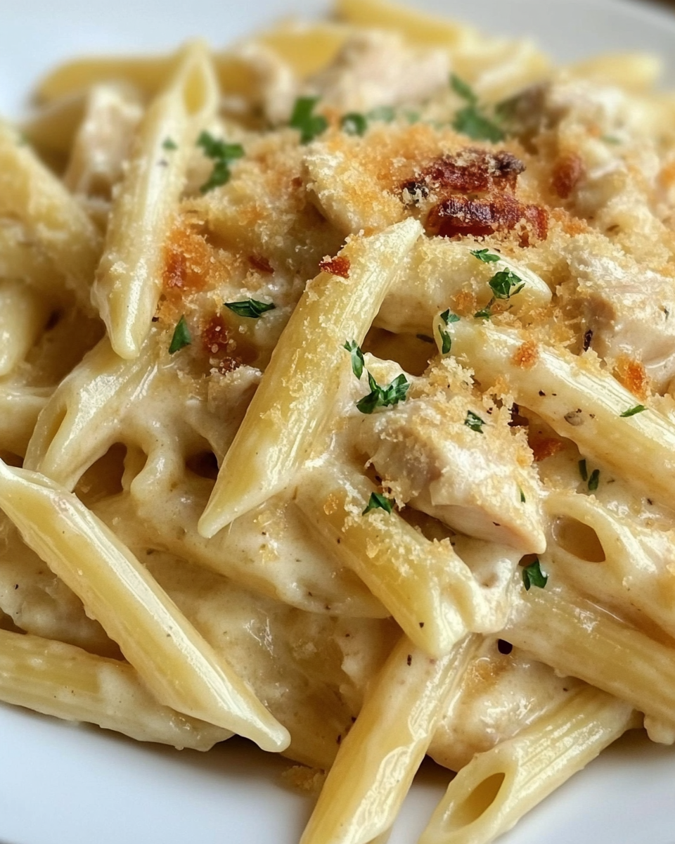 Ingredients for crack chicken pasta including bacon, chicken, ranch seasoning, pasta, and cheeses
