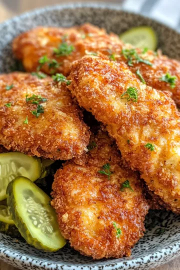 The Best Crispy Dill Pickle Parmesan Chicken taken with iphone 15 pro max --iw 2 --ar 4:5 --v 6.1 --raw
