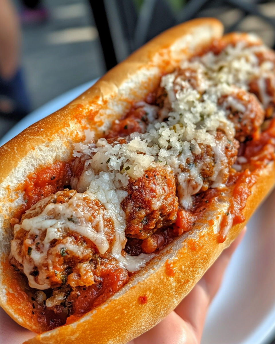 Ingredients for delicious meatball subs including ground meat, herbs, and cheeses