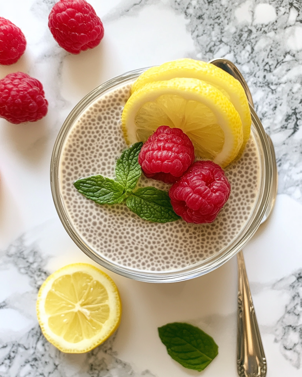 Lemon cream chia pudding fresh and creamy in a bowl