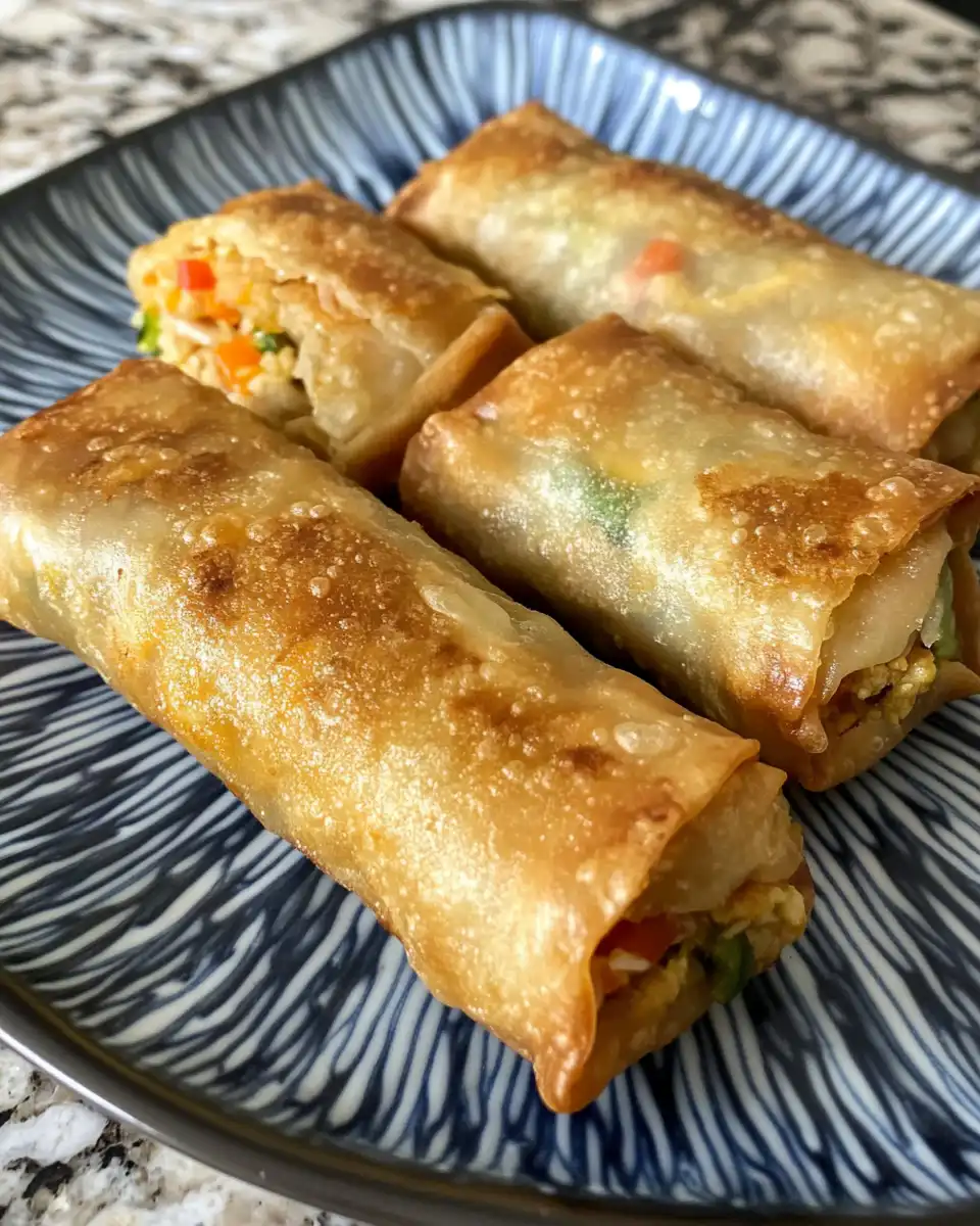 Final plated crispy tofu spring rolls served with sweet chili sauce