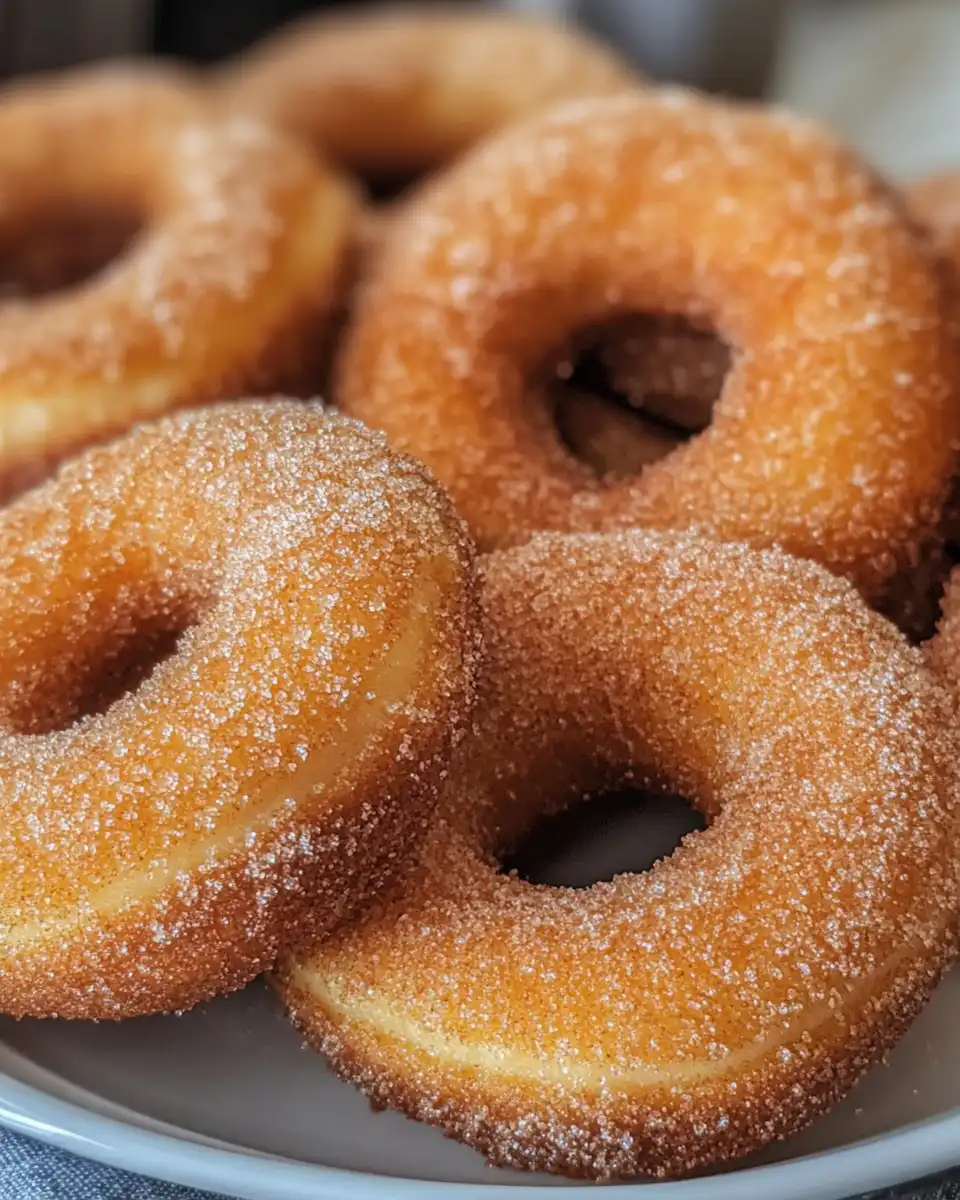 Finished air fryer apple cider donuts cooling on a rack with cinnamon sugar option