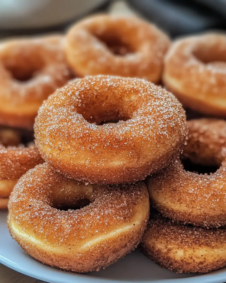 Air fryer apple cider donuts fresh from the cooker with steam