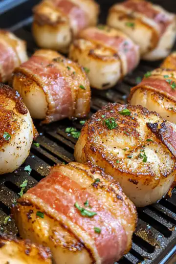 Air Fryer Bacon Wrapped Scallops taken with iphone 15 pro max --iw 2 --ar 4:5 --v 6.1 --raw