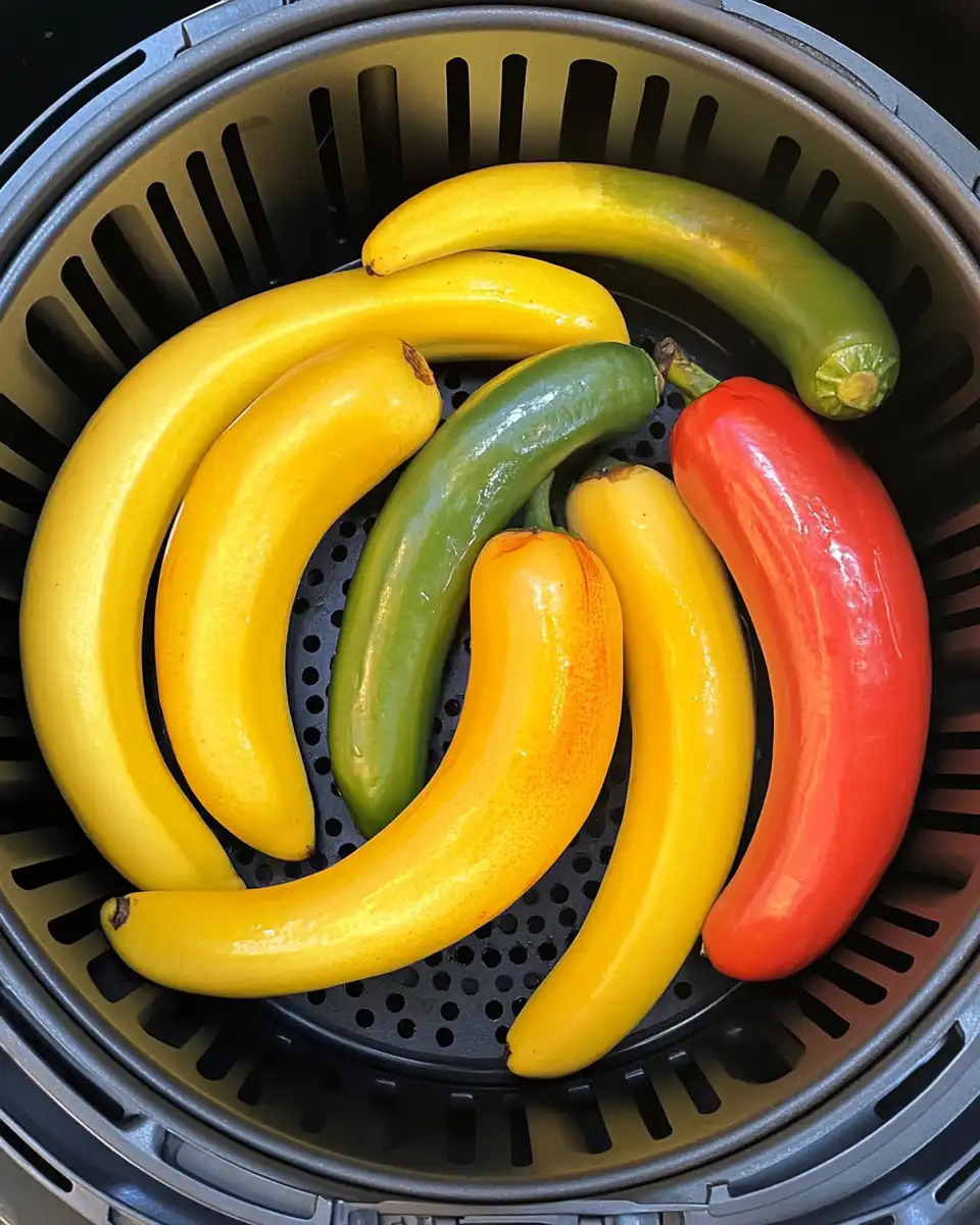 Golden brown crispy air fryer banana peppers ready to serve