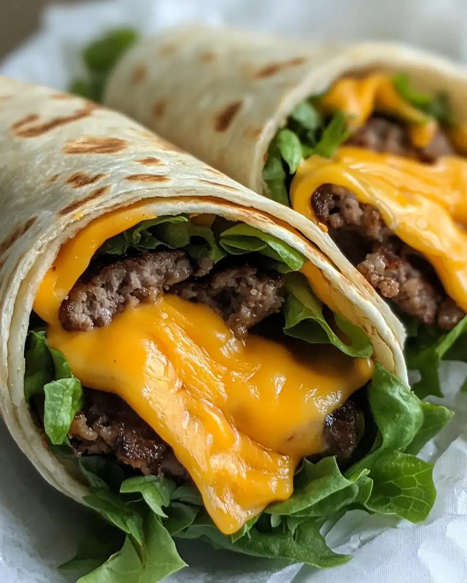 Final golden brown air fryer cheeseburger wraps plated and ready to serve