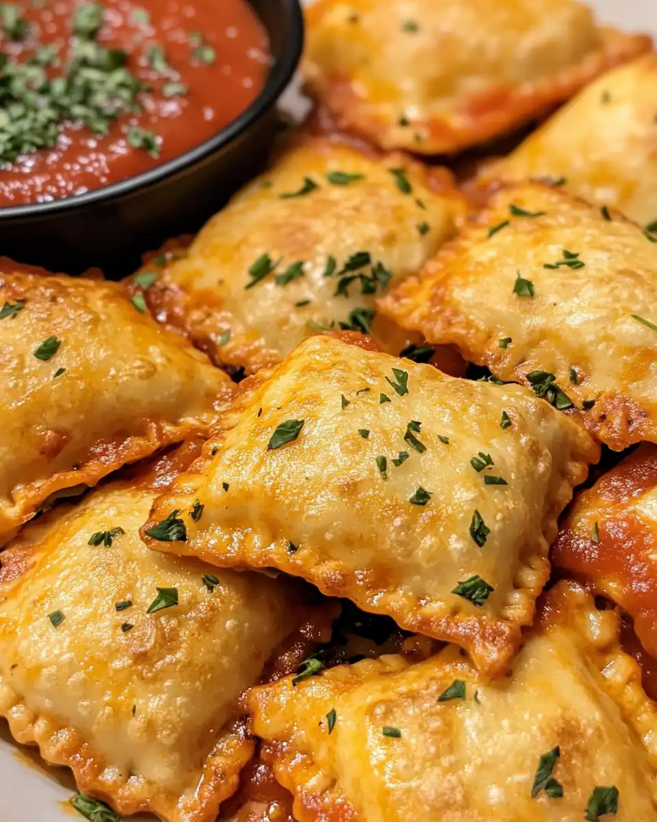 Golden toasted ravioli bites fresh from the air fryer