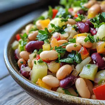 Apple Cider Bean Salad taken with iphone 15 pro max --iw 2 --ar 4:5 --v 6.1 --raw