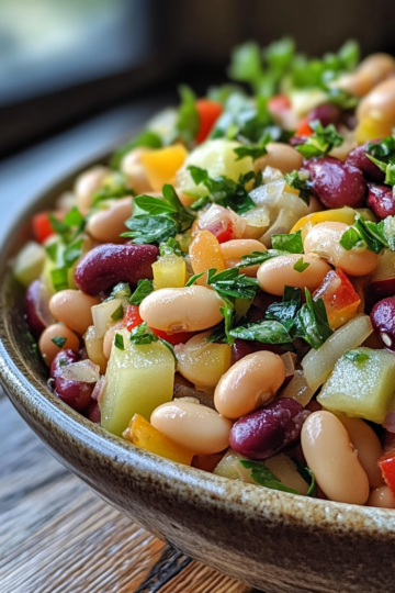 Apple Cider Bean Salad taken with iphone 15 pro max --iw 2 --ar 4:5 --v 6.1 --raw