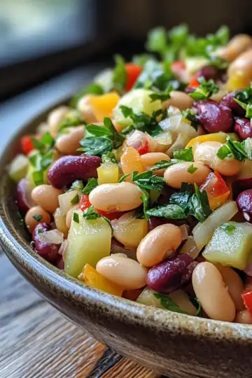Apple Cider Bean Salad taken with iphone 15 pro max --iw 2 --ar 4:5 --v 6.1 --raw